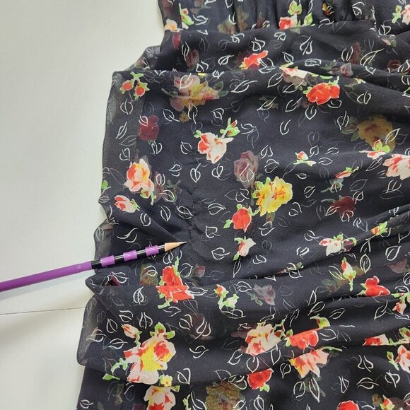 Veronica Beard Black Floral Armeria Dress 10 Chiffon Ruched Sheer Long Sleeve - Picture 13 of 13